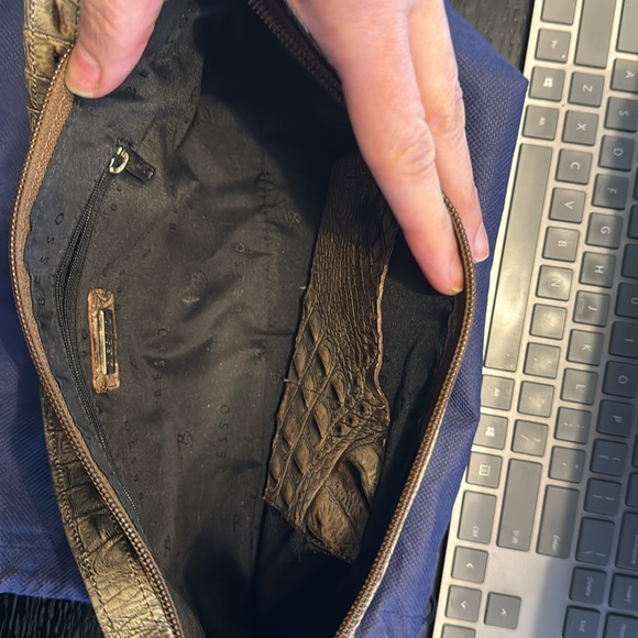 Besso Brown Leather Shoulder Bag Croc Embossed - Picture 5 of 8